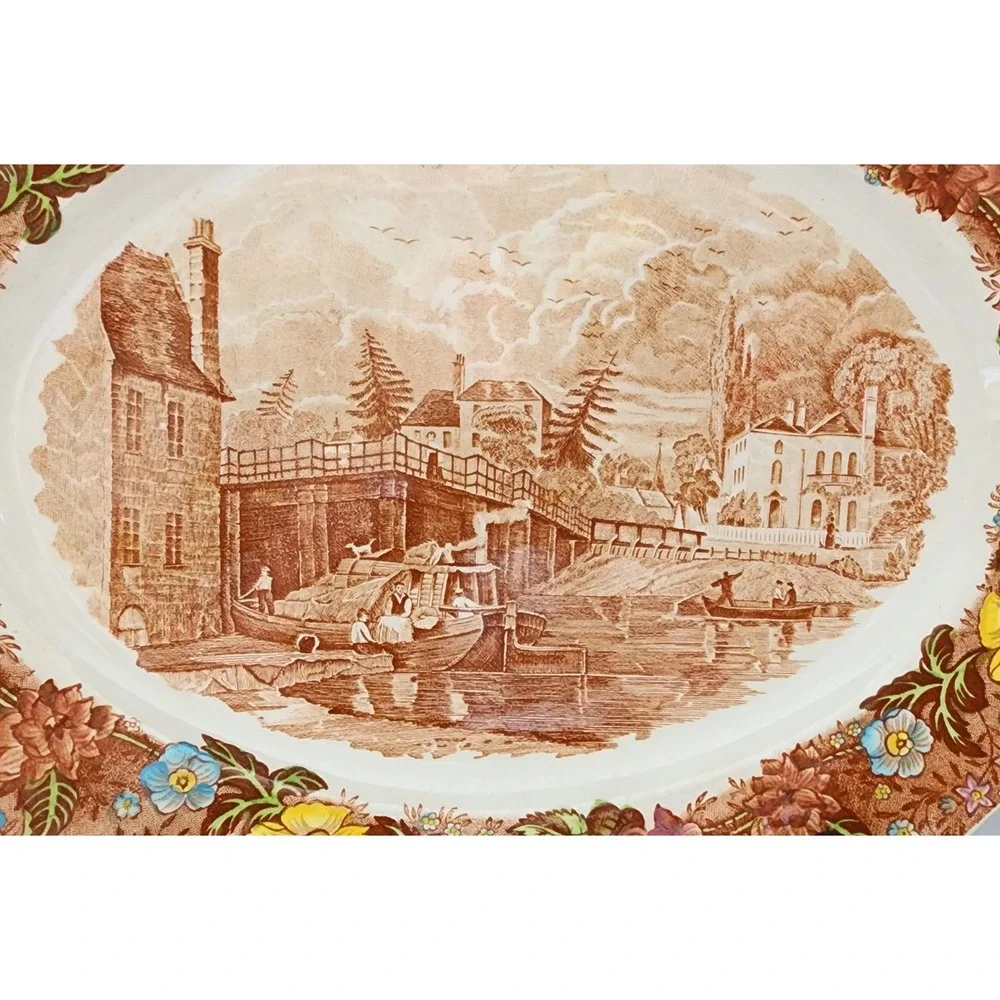 Palissy Oval Platter Thames River Scenes Datchet Bridge Bucks Brown Floral Multi
